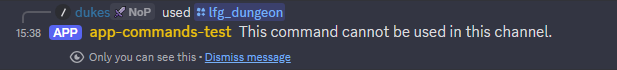 Discord message indicating a command cannot be used