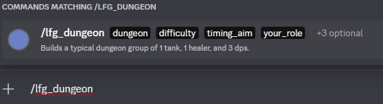 LFG Dungeon slash command preview