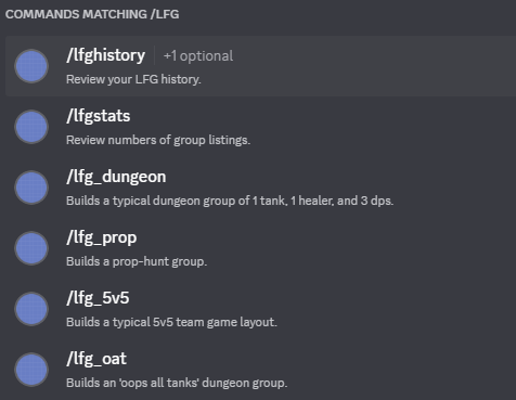 Commands preview within Discord